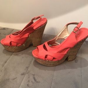 Coral wedge sandals